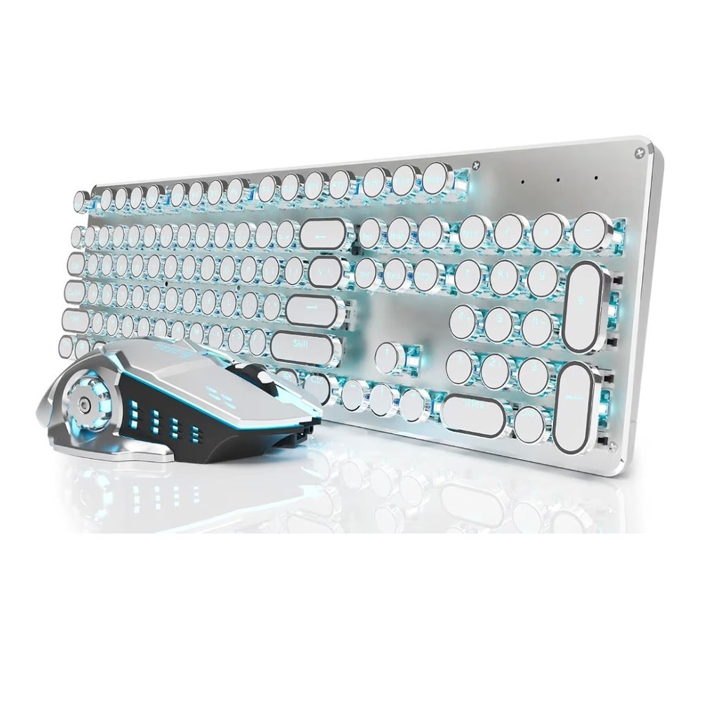 EWEADN TK950 Typewriter Mechanical Keyboard Mouse Combo Blue Switch Wireless